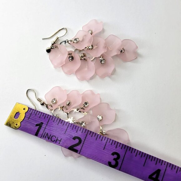 Pink Rose Petal Earrings with Crystals - Picture 8 of 9